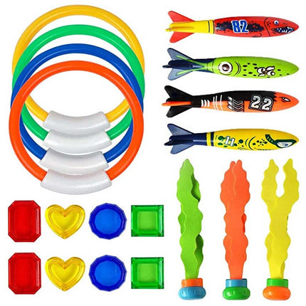 19pcs Kids Underwater Diving Toys Dive Ring and Seaweeds Swimming Pool Toy Game