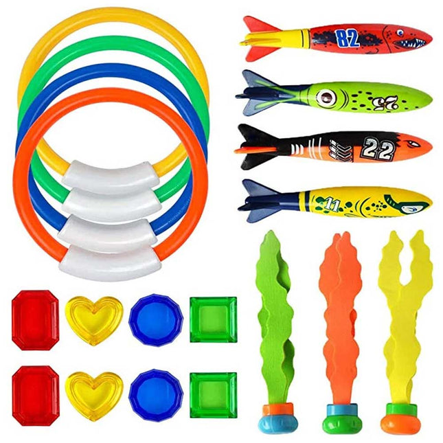 19pcs Kids Underwater Diving Toys Dive Ring and Seaweeds Swimming Pool Toy Game
