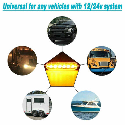 4-Pack 6-LED Amber Recovery Strobe Light 12V Flashing Marker Beacon Light Bar for Cars