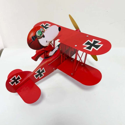 Cartoon Pilot Biplane Wind Spinner – Vintage Metal Windmill for Outdoor Garden & Yard Art Decor