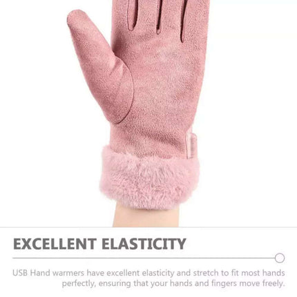 USB Plug-in Heated Gloves Hand Warmer Women Hands Ladies Winter Gloves