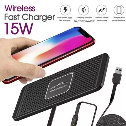 Car Wireless Fast Charging Charger Mat Non-Slip Pad Holder 1M Cable For Smart Phones