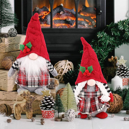 2Pcs Christmas Gnome Plush Dolls Xmas Dwarf Elf Home Decor Ornaments