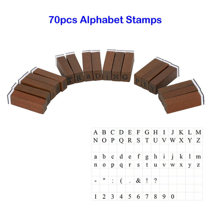 70pcs Wooden Box Rubber Stamps Letter Number Alphabet Antique Vintage Kit