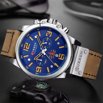 Men's Business Casual Quartz Wrist Watch, Leather Strap Analog Male Dress Watch