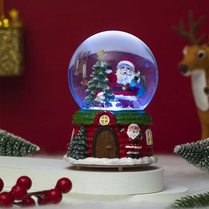 Christmas Musical Santa Snow Globe 12cm, Colour Changing LED Light, Tabletop Xmas Indoor Decoration