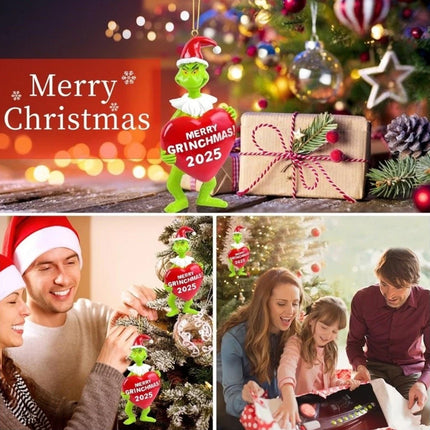 2pcs 2025 Christmas Ornaments: 3D Grinch Xmas Tree Hanging Pendant Figurines for Home Decoration