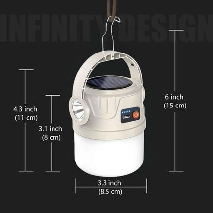 Solar Camping Lantern Flashlight LED USB Rechargeable Tent Lamp Portable Outdoor Lighting