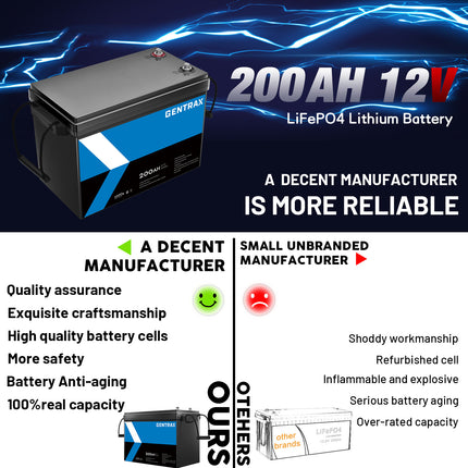 Gentrax 12V 200Ah LiFePO4 Lithium Iron Phosphate Deep Cycle Battery | For RV, Caravan, Camping Off-Grid Power