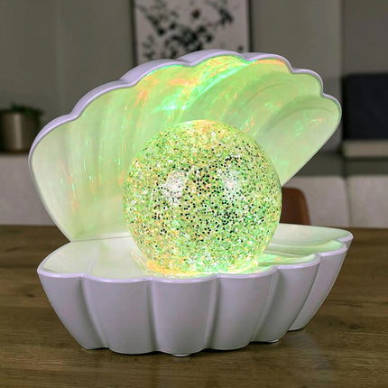 7 Colour Changing LED Clam Shell Mood Light White Glitter Table Lamp