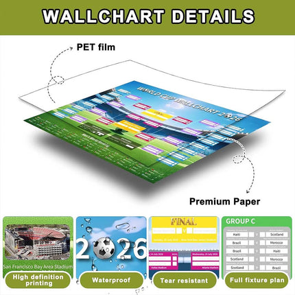 World Cup Football Wall Chart 2026, 2 Pcs World Cup Schedule Poster, Football Poster 60×90CM