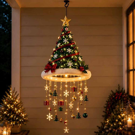Light‑Up Hanging Santa Hat Ornament, LED Glowing Decoration with Star Tassel for Christmas Xmas Home Decor