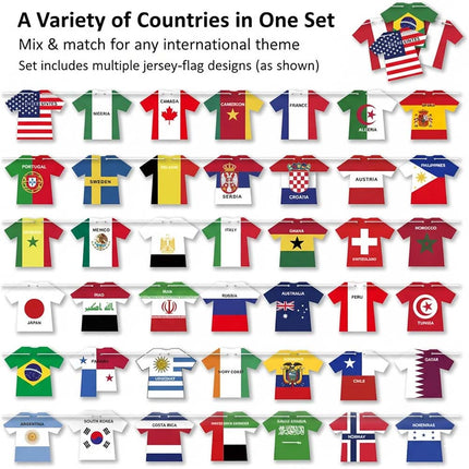 2026 World Cup Football Bunting Banner, 49Pcs Jersey Shape Flags, Sports Event Party Decoration