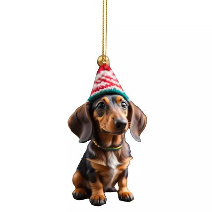 7X Dachshund Dog Pendants Acrylic Cute Sausage Dog Christmas Decor 2D