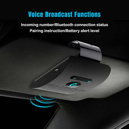 Wireless Car Bluetooth4.2 Handsfree Car Kit Speaker Phone Sun Visor Clip Black