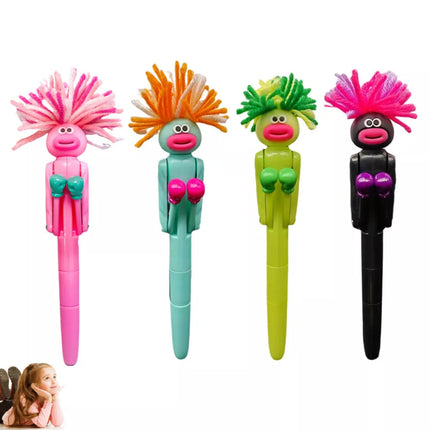 4Pcs Fried Hairy Boxing Men Antistress Ballpoint Pens Writing Pens Kids Gift Toy