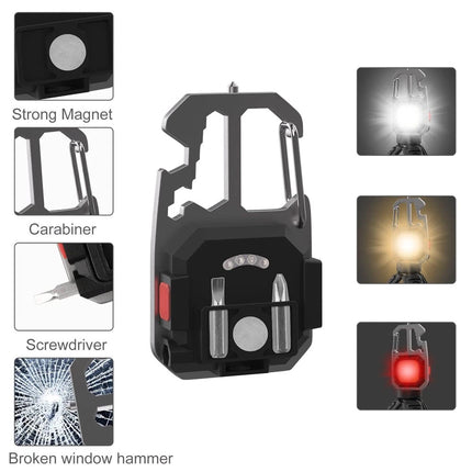 1x  Magnetic COB LED Keychain Torch - USB Rechargeable Mini Work Light for Outdoor and Repair