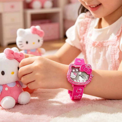 Girls Cute Cartoon Quartz Watch Pink Adjustable Strap Wristwatch Gift