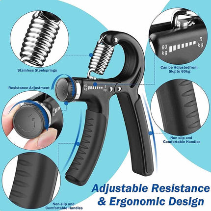 2 Pack Adjustable Hand Grip Strengthener, 5-60kg Resistance Hand Exerciser