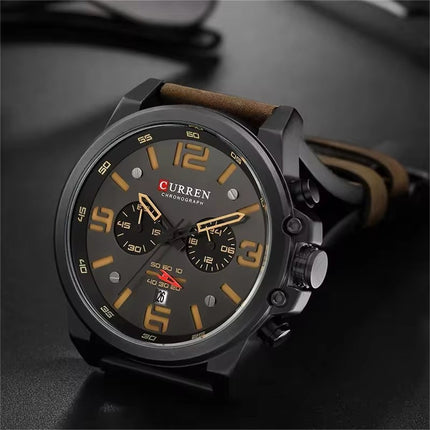 Men's Business Casual Quartz Wrist Watch, Leather Strap Analog Male Dress Watch