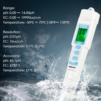 3 in 1 Water Quality Tester Monitor Pen Type pH & EC & TEMP Meter Acidometer AU