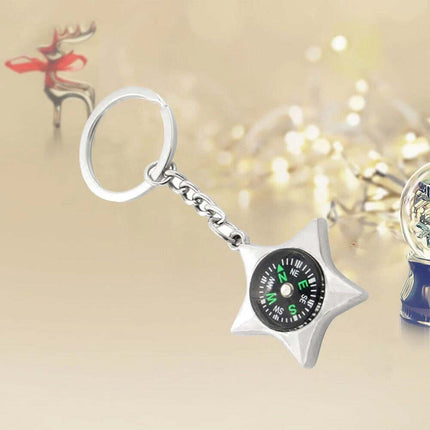 Metal Compass Key Chain Chrome Keyring Pendant Fashion Accessory Gift