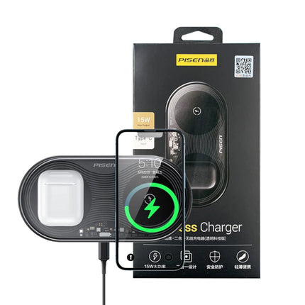 PISEN Transparent 2-in-1 Fast Wireless Charger for iPhone AirPods Apple Watch