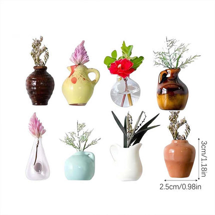 3D Flower Vase Refrigerator Magnets (Vase Only, No Flowers), 8-Piece Set, Home Decor Accessories
