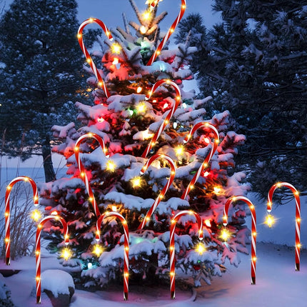 5IN1 Christmas Red LED Cane Lights Solar-Powered Outdoor Candy Path Garden Decoration