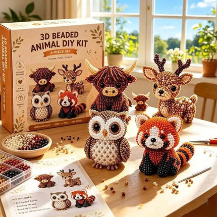 3D Beaded Animal DIY Craft Kit, Cute Animal Bead Embroidery Starter Set, Handmade Beading Project for Adults & Beginners