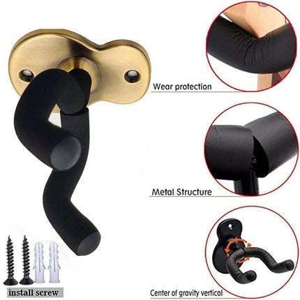 2 Pack Metal Non-Slip Guitar Wall Mount Hanger - Universal for Guitar & Ukulele