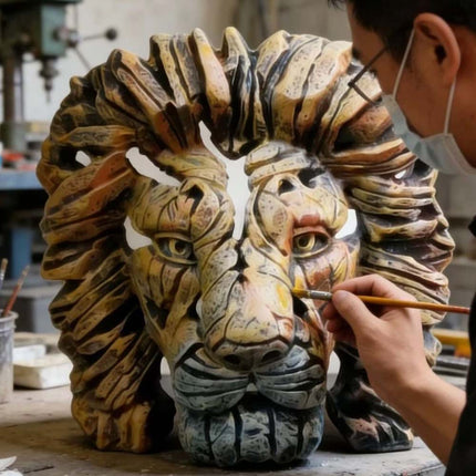 Resin Lion Head Sculpture, Modern Home Decor, Tabletop Ornament & Gift