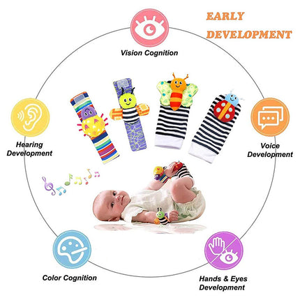 4pcs/Set Baby Rattles Set Wrists Rattles Early Educational Socks Rattles Setv