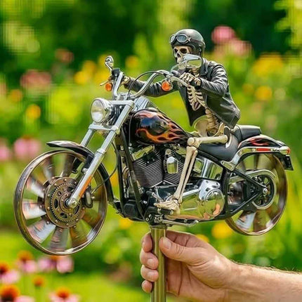 2D Flat Motorcycle Wind Spinner Rotating Wheel Garden Stake Decor