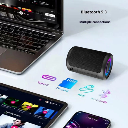 Small Mini Bluetooth Speaker Portable Wireless, Heavy Bass Loud Sound with RGB LED Light