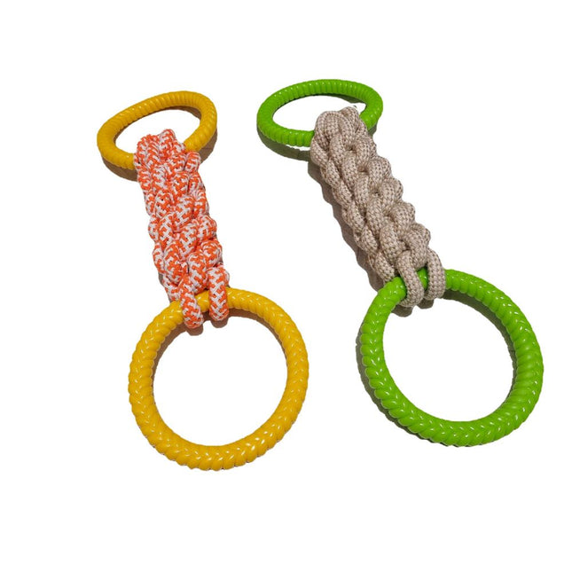 Durable Cotton Rope Dog Tug Toy with Rubber Ring, for Large Dogs