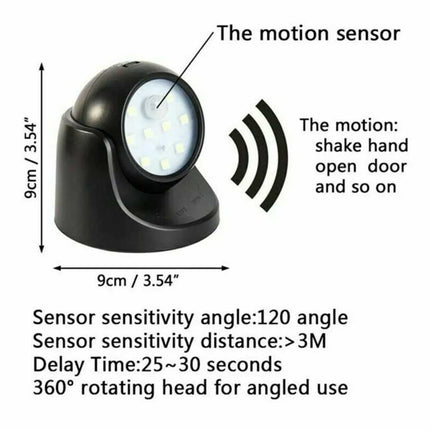 360° Battery Operated Indoor Outdoor Garden Motion Sensor Security LED Light New
