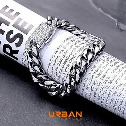 18k Gold Silver Curb 8inch Cuban Durable Urban Street-Wear Hip Hop Bracelet 12mm