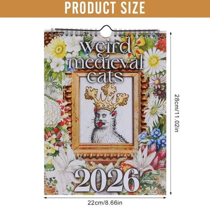 Weird Medieval Cats 2026 Wall Calendar - Monthly Planner with Whimsical Art, Perfect Gag
