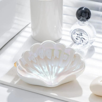 Ceramic Seashell Soap Dish, Draining Non-Slip Soap Box Bathroom Accessory