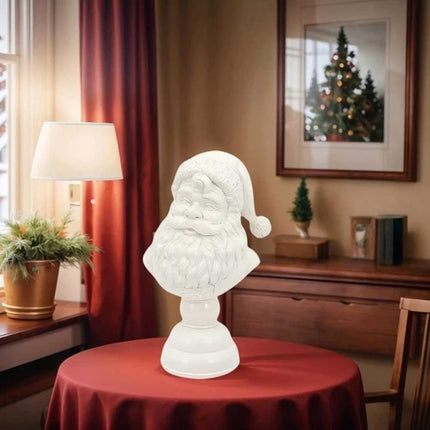 Christmas Tabletop Santa Bust Decoration - 15cm White Resin Santa Claus Head Statue