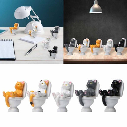 Cat On Toilet Statue Landscape Figurine Miniatures Ornament Home Decorations