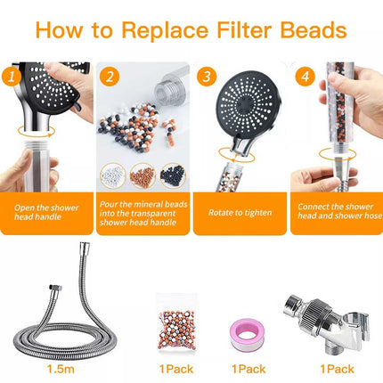 Deluxe 5 IN 1 Filtered Shower Head High Pressure 5 Modes Hard Water Mineral Bead