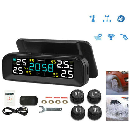 Solar Wireless Car TPMS Tyre Pressure Monitoring System + 4 External Sensors