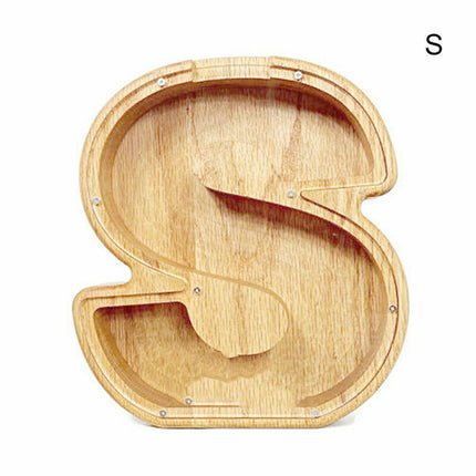 Wooden Piggy Bank Funny Letter/Alphabet Coin Saving Money Box Kids Adults Gift