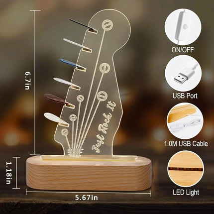 Wood Base Acrylic Guitar Pick Storage Rack LED Light Up Pick Holder