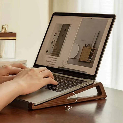 2x Portable Foldable Wooden Laptop Stand - Ergonomic 12° Adjustable Angle