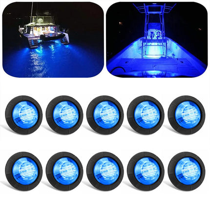 10X Blue Round Marine Boat Cabin Courtesy Lights Deck LED Walkway Stair Light