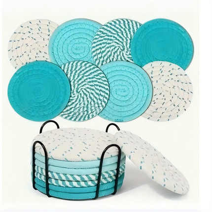 8Pcs Non-Woven Drink Coaster Set, Non-Slip Heat Resistant Cup Mats with Decorative Iron Frame
