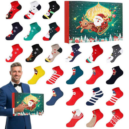 24 Days Countdown Christmas Socks Advent Calendar Present for Men Women